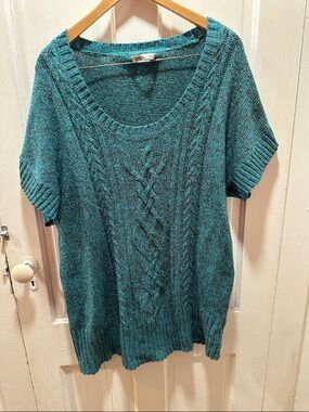 Old Navy Teal Cable Knit Scoop Neck Short Sleeve Sweater
